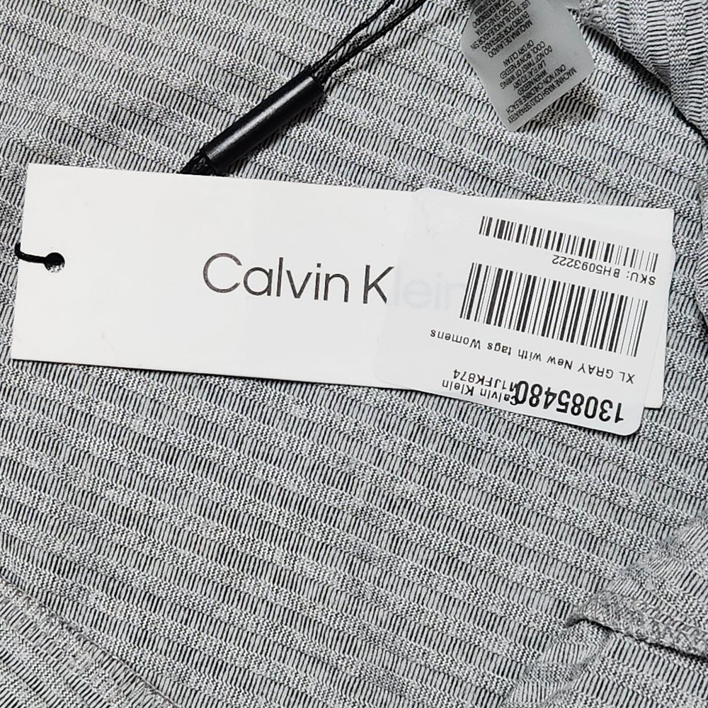 CALVIN KLEIN Women's Gray Ribbed Knit Wide Leg Pants - XL - NWT - NEW WITH TAGS - Picture 8 of 9